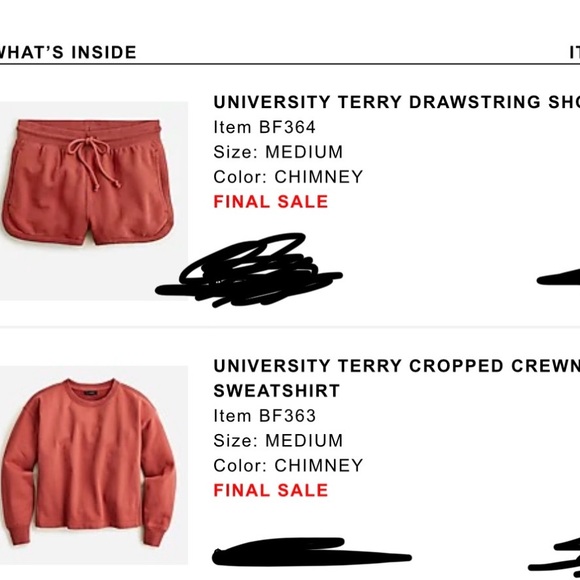 J.Crew University Terry Drawstring Shorts & Cropped Sweatshirt matching set red - Picture 15 of 15